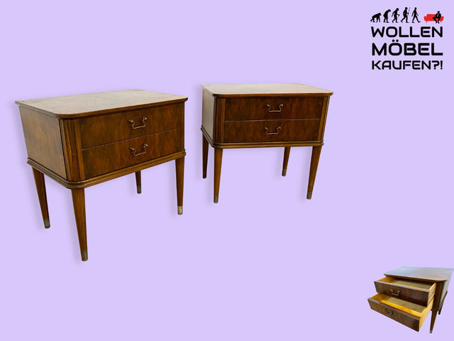 Hochwertiger dänischer 50er Jahre Nachttisch mit Schubladen und Messinggriffen I Vollholz in Nussbaum I Nachtkommode Nachtschrank Kommode Beistelltisch Mid-Century Vintage (Kopie)