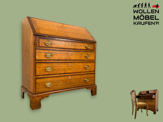 WMK I Hochwertiger dänischer antiker Sekretär aus massiver Eiche mit hübschen Messinggriffen I Schreibkommode Schreibschrank Schreibtisch Kommode Schubladenkommode Vintage I Berlin Osnabrück Frankfurt