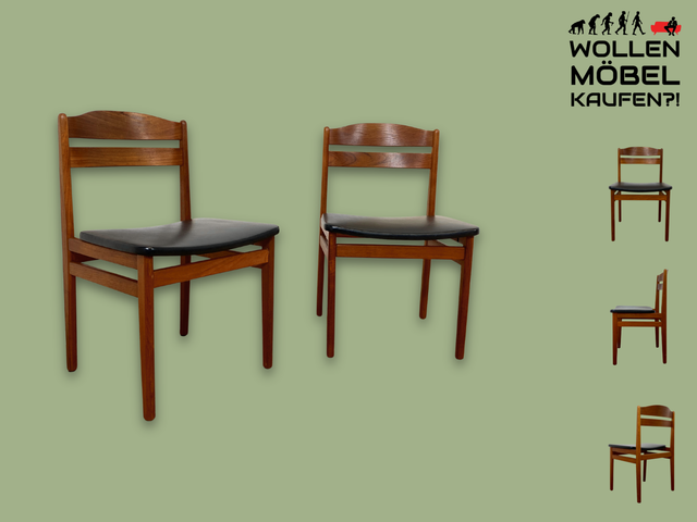 Ein Danish Design Original I 1/2 Stilvoller skandinavischer Mid-Century Stuhl aus Teakholz mit schwarzem Kunstleder Bezug