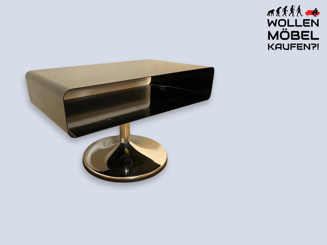 WMK I Formschönes drehbares schwarzes Vintage TV Lowboard in 70er Jahre Tulip Space Age Stil aus Kunststoff auf Chrom Fuß I Fernsehtisch Rack Board Bank HiFi Fernsehkommode Couchtisch Retro Design