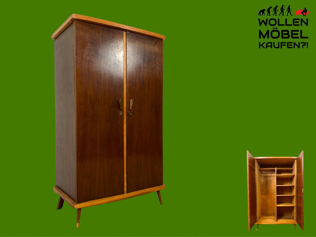 Besonders schöner dunkler Mid-Century Kleiderschrank mit perfekter Aufteilung I Schrank Wäscheschrank Kleiderschrank Wardrobe Garderobe Flurschrank 50er 60er Vintage I