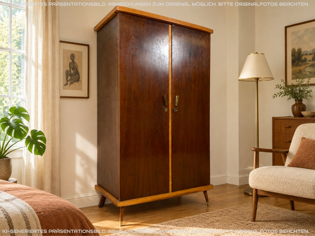 Besonders schöner dunkler Mid-Century Kleiderschrank mit perfekter Aufteilung I Schrank Wäscheschrank Kleiderschrank Wardrobe Garderobe Flurschrank 50er 60er Vintage I