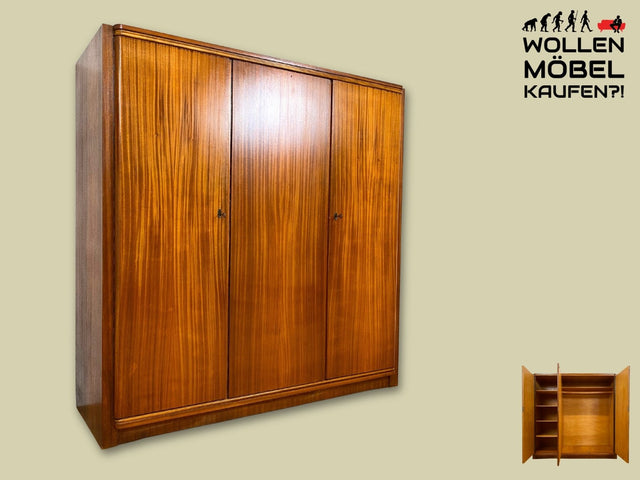 Schöner und hochwertiger dunkler Mid-Century Massivholz Kleiderschrank aus 1954 mit guter Aufteilung I Schrank Schlafzimmerschrank Wäscheschrank Wardrobe Vintage 50er 60er I