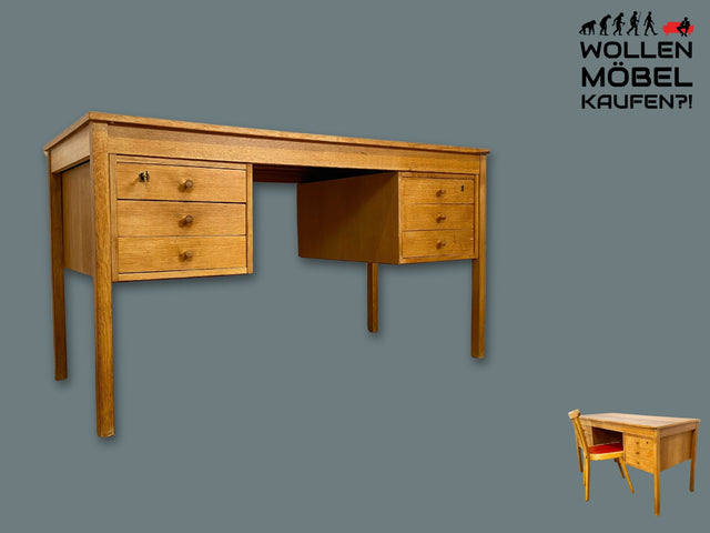 Stilvoller freistehender skandinavischer Schreibtisch in Eiche, mit Schubladen I Writing Desk Arbeitstisch Bürotisch Computertisch Danish Design Modern Vintage 60er 70er I