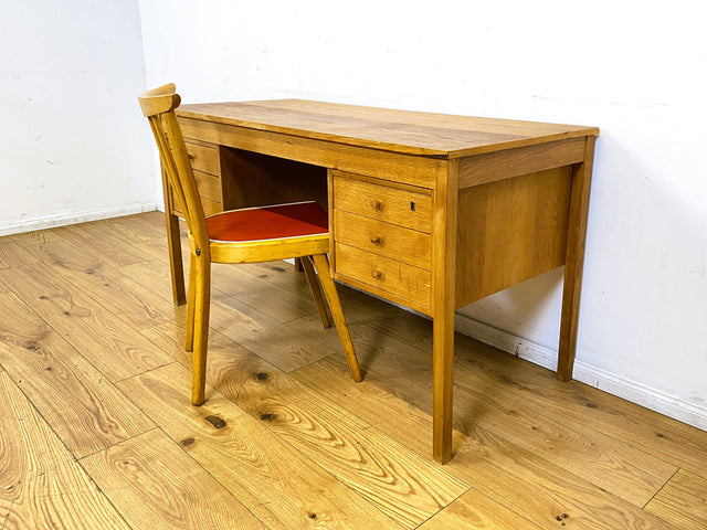 Stilvoller freistehender skandinavischer Schreibtisch in Eiche, mit Schubladen I Writing Desk Arbeitstisch Bürotisch Computertisch Danish Design Modern Vintage 60er 70er I