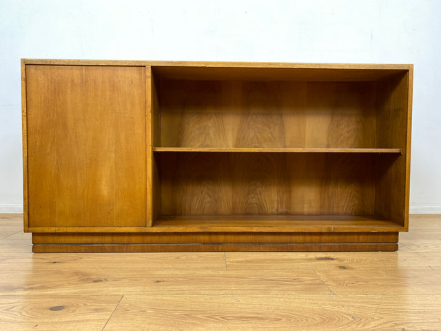 WMK I Minimalistischer freistehender Mid-Century Schreibtisch aus vollem Holz mit Regal Rückseite