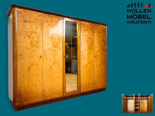 Stilvoller und gut erhaltener großer 50er Jahre Rockabilly Kleiderschrank mit Spiegeltür I Schrank Schlafzimmerschrank Wäscheschrank Wardrobe Vintage Mid-Century 60er I