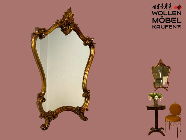 Wunderschöner großer Vintage Wandspiegel im antiken Stil mit goldenem Akanthusblatt Rahmen aus Stuck