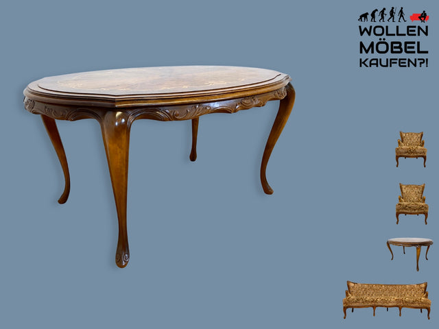 Wunderschöner und sehr gut erhaltener handverzierter Chippendale Couchtisch mit feinen Intarsien I Wohnzimmertisch Coffee Table Salontisch Sitzgarnitur Stilmöbel Vintage I