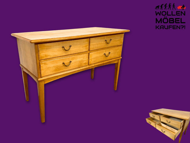 Hochwertige helle Mid-Century Kommode aus vollem Holz mit Schubladen & Messinggriffen I Sideboard Anrichte Schubladenkommode Schrank Wäschekommode Flurkommode Vintage 50er 60er