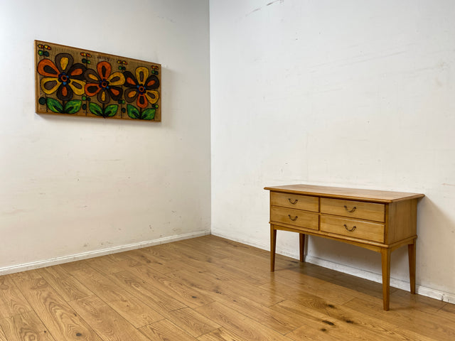 Hochwertige helle Mid-Century Kommode aus vollem Holz mit Schubladen & Messinggriffen I Sideboard Anrichte Schubladenkommode Schrank Wäschekommode Flurkommode Vintage 50er 60er