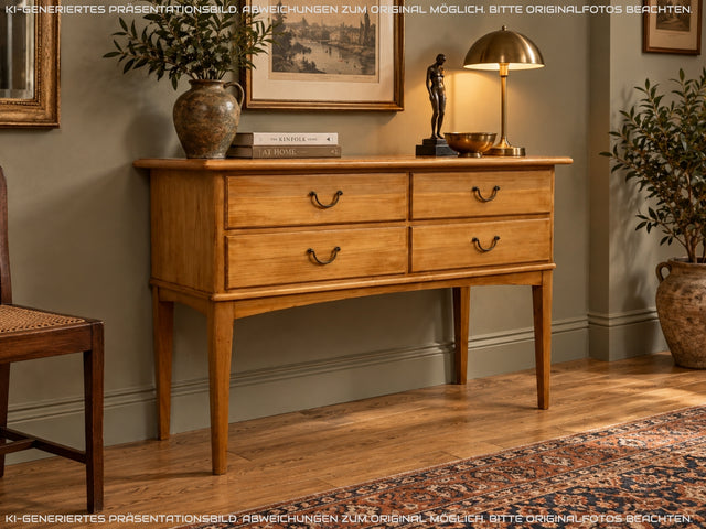 Hochwertige helle Mid-Century Kommode aus vollem Holz mit Schubladen & Messinggriffen I Sideboard Anrichte Schubladenkommode Schrank Wäschekommode Flurkommode Vintage 50er 60er