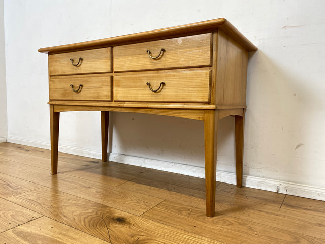 Hochwertige helle Mid-Century Kommode aus vollem Holz mit Schubladen & Messinggriffen I Sideboard Anrichte Schubladenkommode Schrank Wäschekommode Flurkommode Vintage 50er 60er