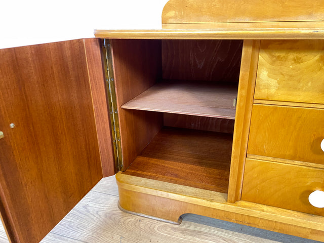 Freundliche und gut erhaltene helle Mid-Century Spiegelkommode I Vollholz furniert I Frisierkommode Schminktisch Kommode Wäschekommode Sideboard Spiegel 60er Vintage I
