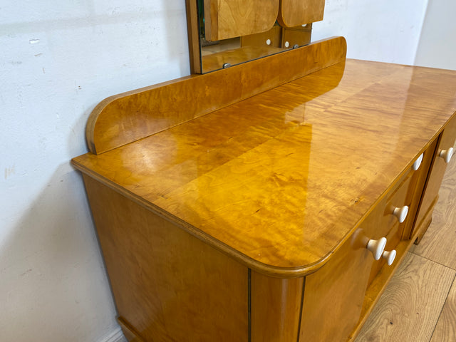 Freundliche und gut erhaltene helle Mid-Century Spiegelkommode I Vollholz furniert I Frisierkommode Schminktisch Kommode Wäschekommode Sideboard Spiegel 60er Vintage I