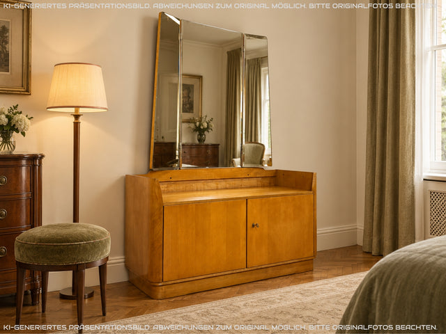 Formschöne helle Mid-Century Spiegelkommode mit großem Spiegel I Frisierkommode Schminkkommode Schminktisch Wäschekommode Sideboard Kommode Wäschekommode Vintage 50er 60er I