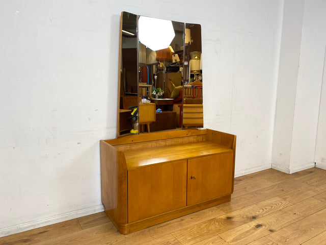 Formschöne helle Mid-Century Spiegelkommode mit großem Spiegel I Frisierkommode Schminkkommode Schminktisch Wäschekommode Sideboard Kommode Wäschekommode Vintage 50er 60er I