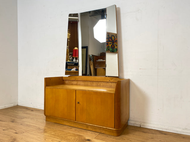 Formschöne helle Mid-Century Spiegelkommode mit großem Spiegel I Frisierkommode Schminkkommode Schminktisch Wäschekommode Sideboard Kommode Wäschekommode Vintage 50er 60er I