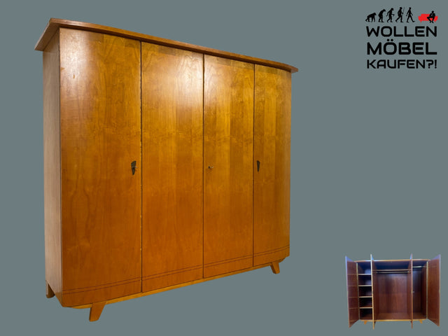 Formschöner heller 50er Jahre Kleiderschrank aus vollem Holz mit perfekter Aufteilung I Schrank Schlafzimmerschrank Wäscheschrank Wardrobe Mid-Century 60er Vintage Retro I