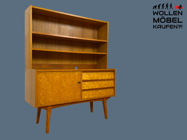 Stilvoller heller 60er Jahre Bücherschrank mit abnehmbarem Regal Oberteil & Schubladen I Bücherregal Highboard Sideboard Kommode Geschirrschrank Vintage Mid-Century 50er