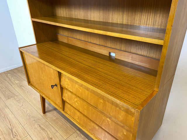 Stilvoller heller 60er Jahre Bücherschrank mit abnehmbarem Regal Oberteil & Schubladen I Bücherregal Highboard Sideboard Kommode Geschirrschrank Vintage Mid-Century 50er