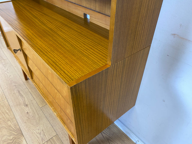 Stilvoller heller 60er Jahre Bücherschrank mit abnehmbarem Regal Oberteil & Schubladen I Bücherregal Highboard Sideboard Kommode Geschirrschrank Vintage Mid-Century 50er