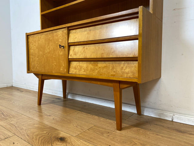 Stilvoller heller 60er Jahre Bücherschrank mit abnehmbarem Regal Oberteil & Schubladen I Bücherregal Highboard Sideboard Kommode Geschirrschrank Vintage Mid-Century 50er