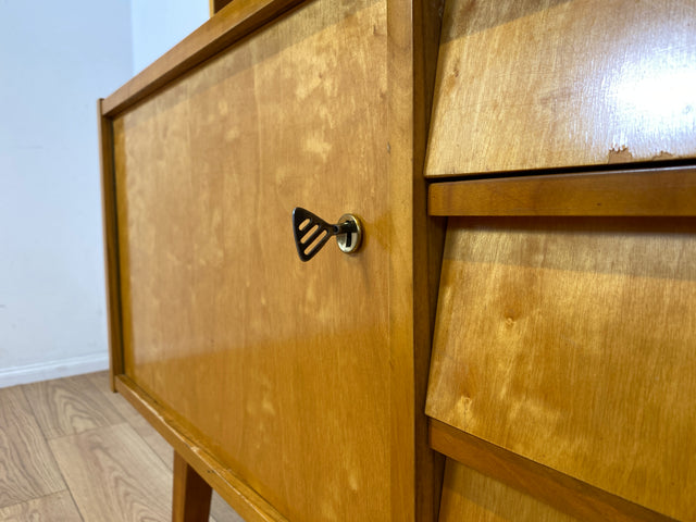 Stilvoller heller 60er Jahre Bücherschrank mit abnehmbarem Regal Oberteil & Schubladen I Bücherregal Highboard Sideboard Kommode Geschirrschrank Vintage Mid-Century 50er