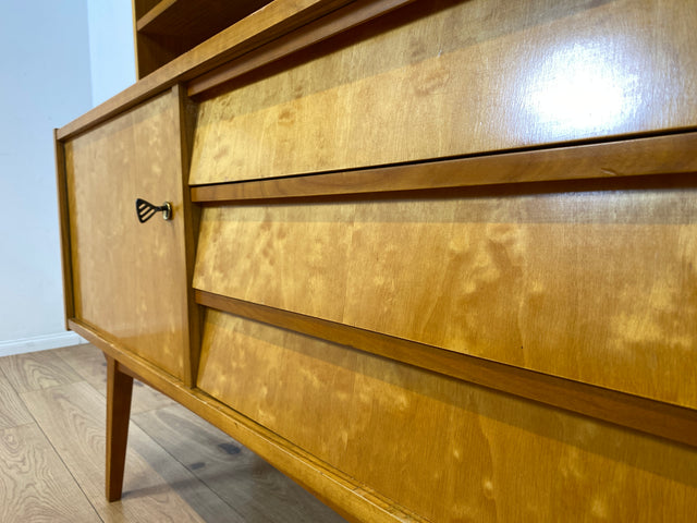 Stilvoller heller 60er Jahre Bücherschrank mit abnehmbarem Regal Oberteil & Schubladen I Bücherregal Highboard Sideboard Kommode Geschirrschrank Vintage Mid-Century 50er
