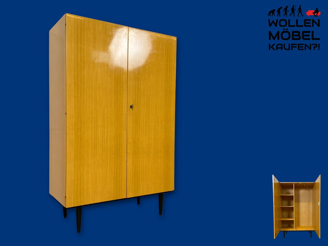 Minimalistischer heller 70er Jahre Schrank mit Kleiderstange & Böden I Garderobenschrank Wäscheschrank Kleiderschrank Schrank Flurschrank Wardrobe Garderobe Retro Vintage I