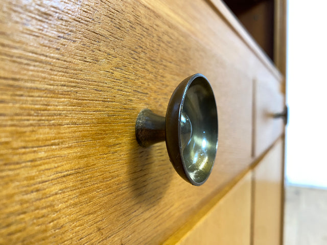 WMK I Hochwertiger heller Mid-Century Bücherschrank von Musterring aus vollem Holz mit Schubladen