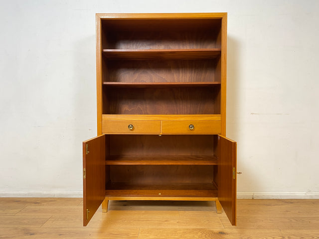 WMK I Hochwertiger heller Mid-Century Bücherschrank von Musterring aus vollem Holz mit Schubladen