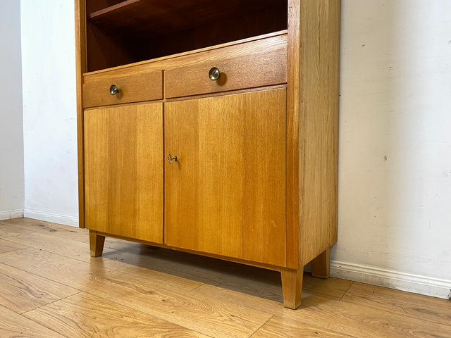 WMK I Hochwertiger heller Mid-Century Bücherschrank von Musterring aus vollem Holz mit Schubladen