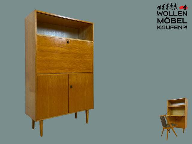 WMK Minimalistischer heller Mid-Century Schreibschrank mit stabiler Schreibplatte