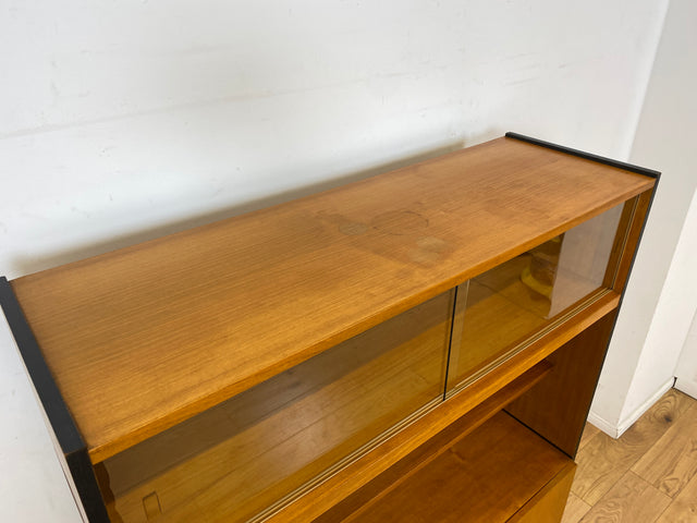 Sehr schöner heller Mid-Century Wohnzimmerschrank aus 1969 mit Vitrine und Regal I Highboard Bücherschrank Bücherregal Kommode Sideboard Geschirrschrank Vintage 70er