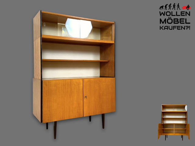 Sehr schöner heller Mid-Century Wohnzimmerschrank aus 1969 mit Vitrine und Regal I Highboard Bücherschrank Bücherregal Kommode Sideboard Geschirrschrank Vintage 70er