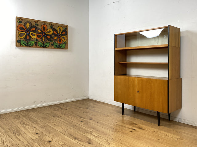 Sehr schöner heller Mid-Century Wohnzimmerschrank aus 1969 mit Vitrine und Regal I Highboard Bücherschrank Bücherregal Kommode Sideboard Geschirrschrank Vintage 70er