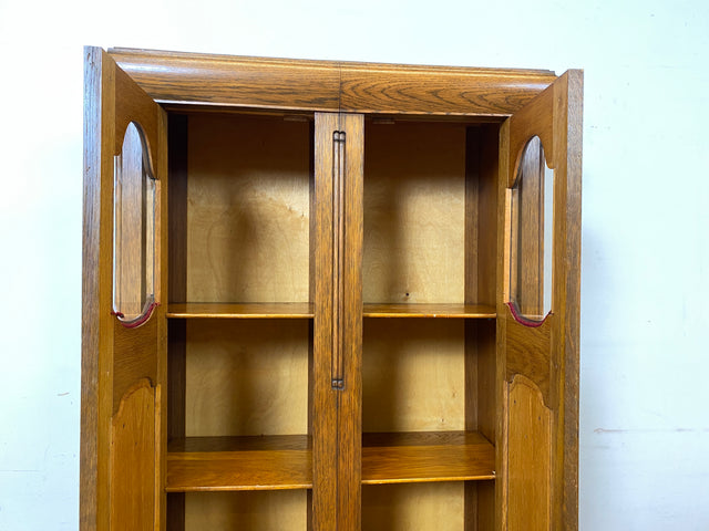 WMK I Hochwertiger antiker Schrank aus handverziertem Eichenholz mit Glastüren I Wäscheschrank Kleiderschrank Vitrine Bücherschrank Flurschrank Vertiko Jugendstil Vintage I