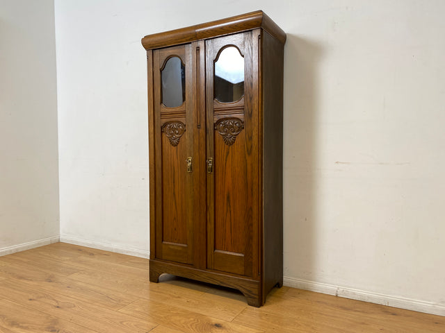 WMK I Hochwertiger antiker Schrank aus handverziertem Eichenholz mit Glastüren I Wäscheschrank Kleiderschrank Vitrine Bücherschrank Flurschrank Vertiko Jugendstil Vintage I