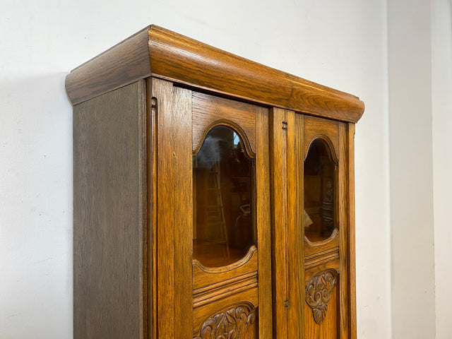 WMK I Hochwertiger antiker Schrank aus handverziertem Eichenholz mit Glastüren I Wäscheschrank Kleiderschrank Vitrine Bücherschrank Flurschrank Vertiko Jugendstil Vintage I
