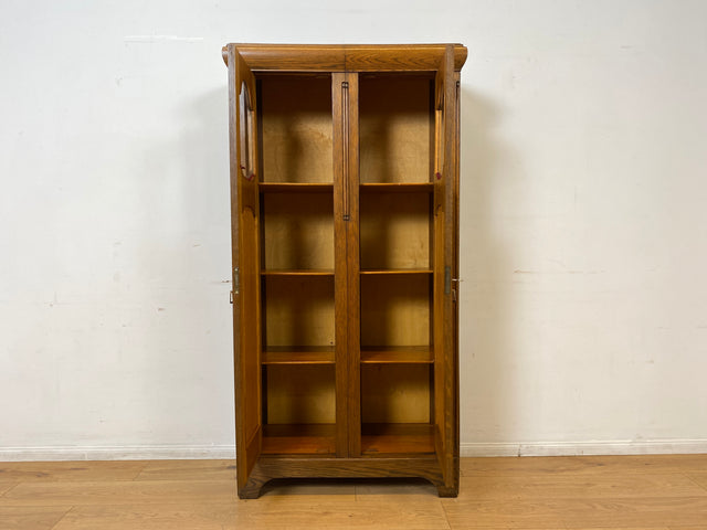 WMK I Hochwertiger antiker Schrank aus handverziertem Eichenholz mit Glastüren I Wäscheschrank Kleiderschrank Vitrine Bücherschrank Flurschrank Vertiko Jugendstil Vintage I