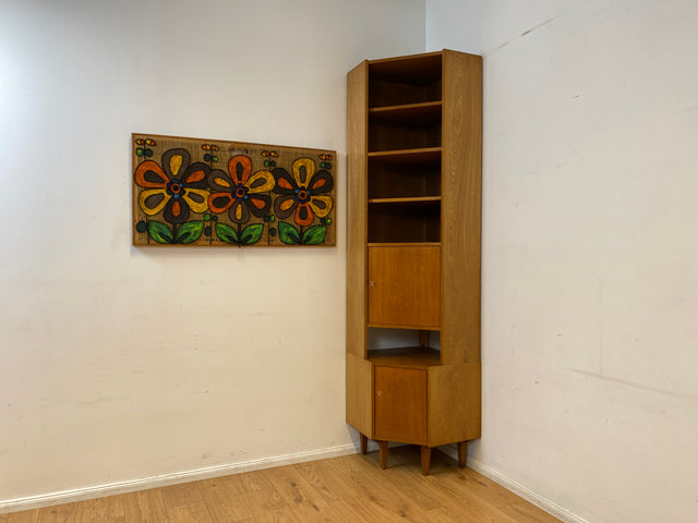 WMK I Hochwertiger hoher Mid-Century Eckschrank I Vollholz in Eiche I mit verstell. Regalböden I Eckregal Highboard Bücherschrank Büchervitrine Regalwand Regal Wohnwand Vintage 50er 60er I