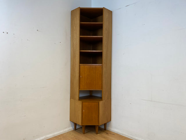 WMK I Hochwertiger hoher Mid-Century Eckschrank I Vollholz in Eiche I mit verstell. Regalböden I Eckregal Highboard Bücherschrank Büchervitrine Regalwand Regal Wohnwand Vintage 50er 60er I