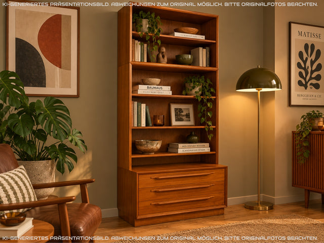 Hochwertiger Vintage Bücherschrank von Strobeck in skandinavischem Still mit Schubladen I Teakholz I Regal Bücherregal Holzregal Danish Design Mid-Century Vintage Teak I