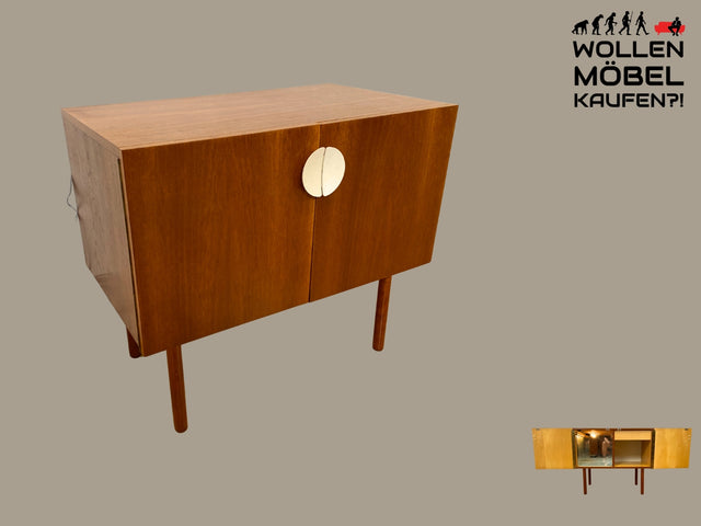 Sehr hübsche kleine 70er Jahre Barkommode mit Beleuchtung und verspiegeltem Getränkefach I Bar Barschrank Mini-Bar Hausbar Kommode VEB DDR Mid-Century Vintage Retro 60er I