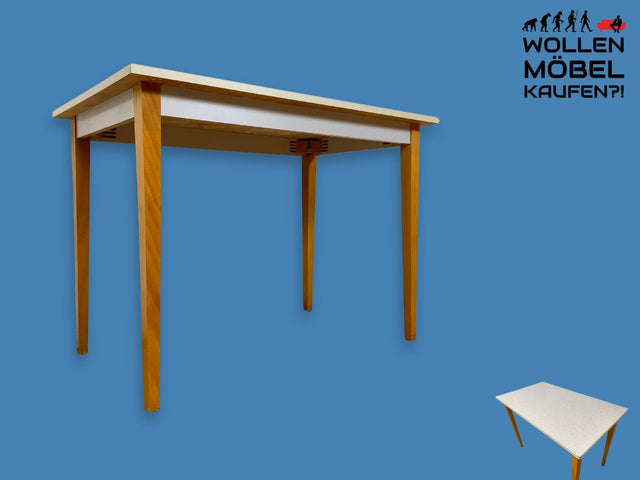 WMK I Minimalistischer und stabiler kleiner Mid-Century Küchentisch mit pflegeleichter Resopal Oberfläche