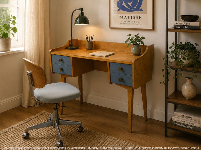 Hübscher kleiner Mid-Century Schminktisch / Schreibtisch mit Schubladen & Messinggriffen I Frisiertisch Schminkkommode Frisierkommode Kinderschreibtisch Vintage 60er DDR I