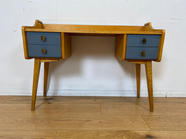 Hübscher kleiner Mid-Century Schminktisch / Schreibtisch mit Schubladen & Messinggriffen I Frisiertisch Schminkkommode Frisierkommode Kinderschreibtisch Vintage 60er DDR I