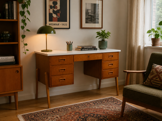 Schöner jedoch etwas abgerockter kleiner freistellender skandinavischer Schreibtisch in Teakholz I Arbeitstisch Writing Desk Bürotisch Danish Design Mid-Century Vintage Teak I