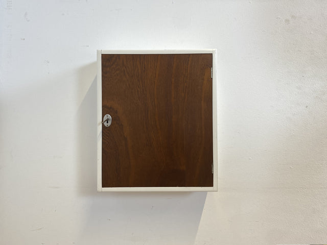 Sehr schöner kleiner skandinavischer 50er Jahre Hängeschrank in weiß mit Tür in Eiche I Hängeschränkchen Schlüsselkasten Medizinschrank Badezimmerschrank Vintage Mid-Century I